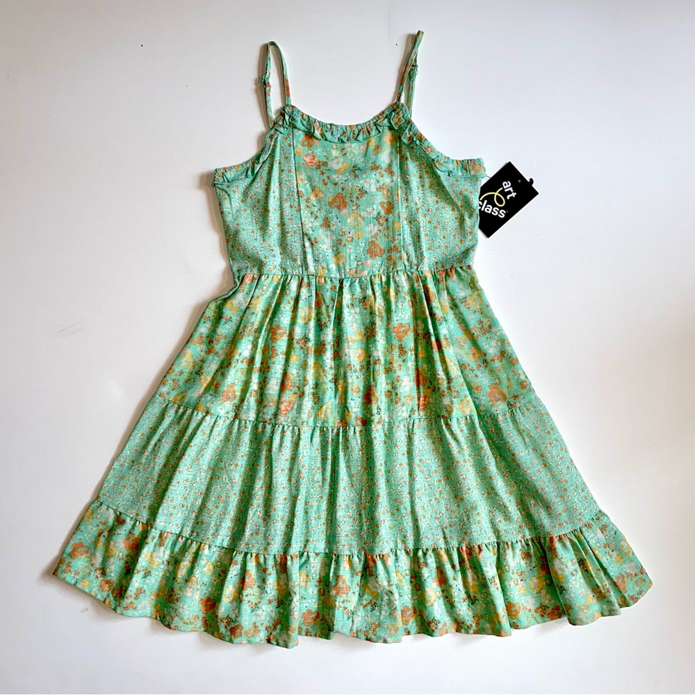 NWT Stunning Art Class Girl’s Boho Aqua Floral Tank Dress Size 8 Medium